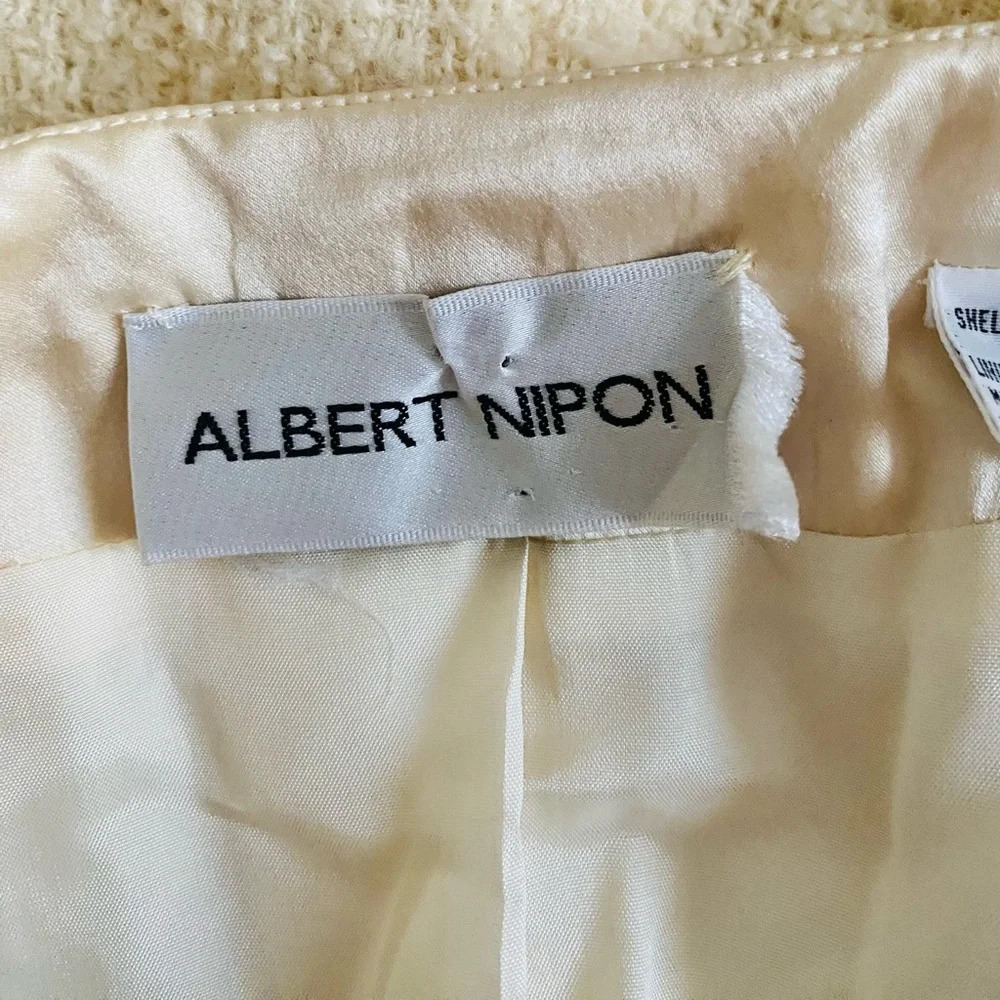 ALBERT NIPON | Women’s Cream Tweed with Ribbon Trim Open Blazer Jacket Size 10 - Picture 6 of 7